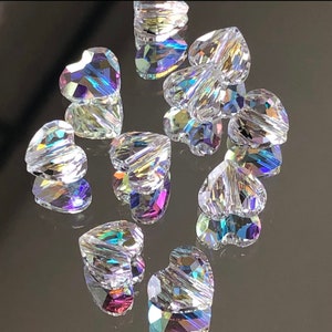 Swarovski Crystal - Choice of 8mm or 12mm Heart Beads - Crystal AB Heart Love Bead - Top Vertical Drilled - Pkgs 6, 12 & 24 Hearts (#957)