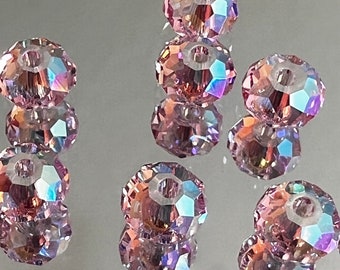 Swarovski Crystal Beads - 6x4mm Faceted Pink Rondelle Beads - Lt Rose Shimmer 2X- SUPER BLINGY! - Packages of 6 or 12 Beads (#690)