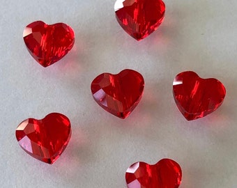 Swarovski Crystal Beads - 8mm Red Heart Crystal Beads - Lt. Siam Love Bead - Bright Red Crystal Heart -Vertical Drilled- PKG 12 or 24 (#643)
