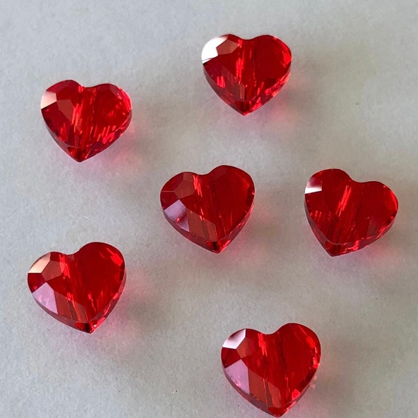 Swarovski Crystal Beads - 8mm Red Heart Crystal Beads - Lt. Siam Love Bead - Bright Red Crystal Heart -Vertical Drilled- PKG 12 or 24 (#643)