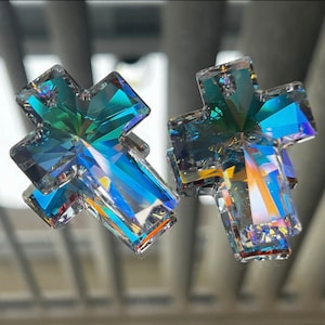 Swarovski Crystals - Crystal Cross Pendant - Crystal AB - 40mm Faceted Cross - SPECTACULAR! Sold Individually (598B)