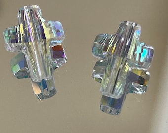 Celestial Crystals - Crystal Cross Bead - Crystal AB - 14x11mm Faceted Cross - Vertical Drilled - Package of 2 (240)