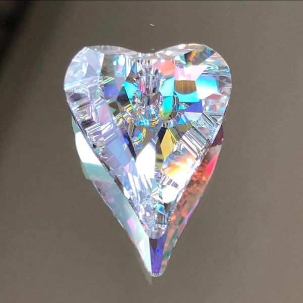 Swarovski Crystals - Heart Pendant - 17 or 27mm Wild Heart - Crystal AB - Sold Individually (645)