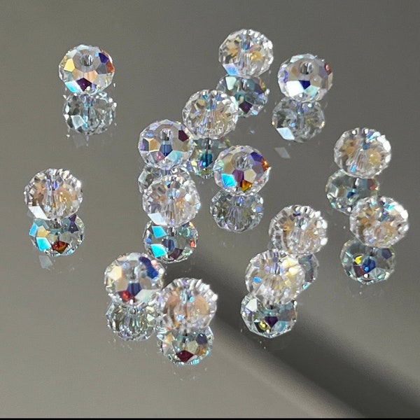 Swarovski Crystal Beads - 6x4mm - Faceted, Sparkly, Rondelle Beads - Crystal AB - SPARKLY! - Packages of 6 or 12 Beads (#298)