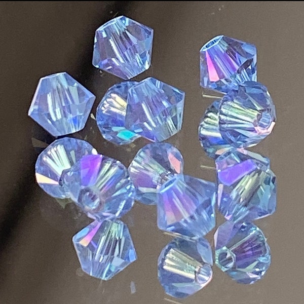 Swarovski Crystal Beads - Choice of 3mm or 4mm Crystal Bicone Beads - Light Sapphire Shimmer 2X - Pkgs of 12, 24 and 48 Beads (#351)