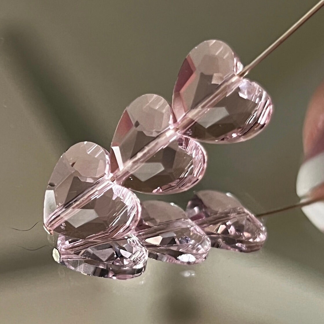 Celestial Crystals - 12x10mm Heart Beads - Light Pink Heart Bead - Transparent Pink -Top Vertical Drilled - Package of 2 Hearts (#570)