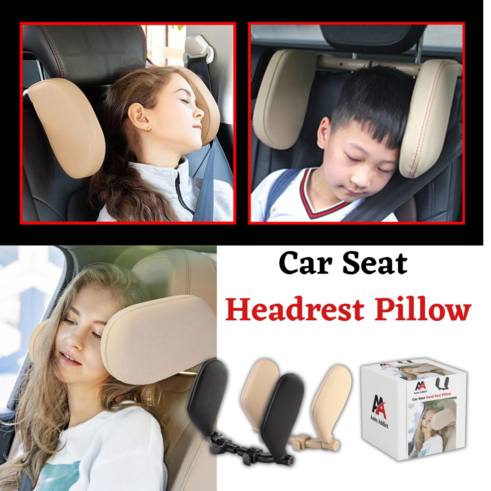 Lov Car Neck Pillow for Driving,Office Chair Memory Foam Neck Pillow for Cervical Support and Neck Pain Relief with Adjustable Straps - Headrest