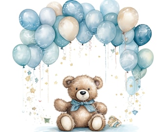 Boho Teddy bear, Watercolor bear, nursery teddy bear, teddy bear flying, teddy bear fly, vintage teddy bear, cute teddy clipart