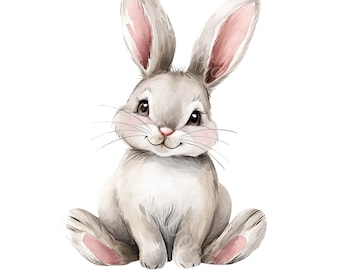 Watercolor bunny png clipart for baby shower invitation cards, bunny art, cute animals decor, baby shower gift, clipart png, downloadable
