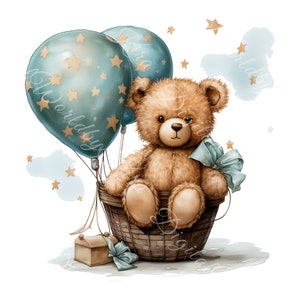 téléchargement immédiat, téléchargement numérique, c&#39;est un garçon, décoration de baby shower, bébé ours, ballons bleus, clipart bleu, sublimation png thumbnail