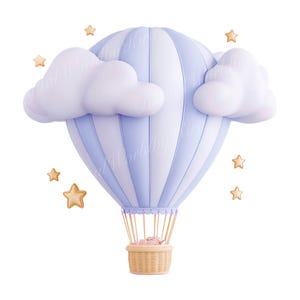 Clipart di mongolfiere, baby shower per bambine, clipart per uso commerciale, PNG trasparenti, illustrazione scaricabile, nuvole in formato PNG