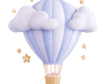 Hot Air Balloon Clip Art Clipart, Girl Baby Shower, Clipart for commercial use, Transparent PNGs, Downloadable Illustration, clouds Png
