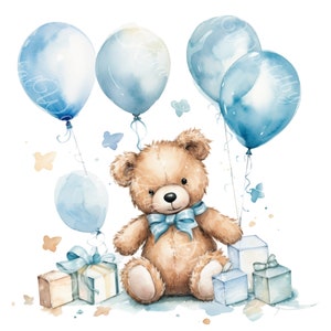 hot air balloon, adventure clipart, cute teddy bear, watercolor clipart, commercial use, instant download, PNG cartoon bear
