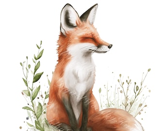 Paquete PNG de zorro lindo acuarela, diseños de artesanías digitales transparentes, imágenes prediseñadas de zorro adorable, imágenes prediseñadas de animales del bosque, uso comercial