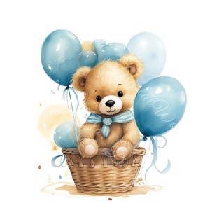 hete luchtballon, avontuurlijke clipart, schattige teddybeer, aquarel clipart, commercieel gebruik, instant download, PNG cartoon beer