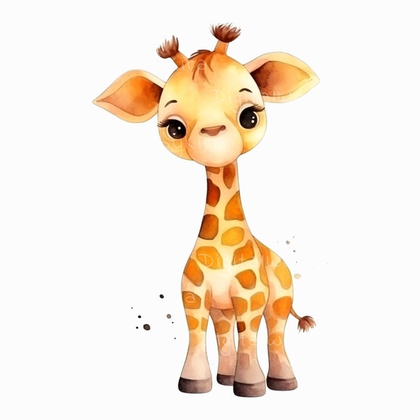 Watercolor giraffe, nursery giraffe, cute giraffe clipart, baby shower clipart, nursery decor, digital download art, baby shower sign