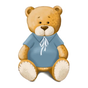 Boho Teddy bear, nursery teddy bear, cute teddy clipart, baby shower clipart, blue teddy bear, digital art print, digital illustration