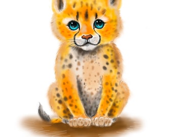 Lion cub illustration, safari animal png, digital download, instant download