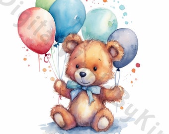 Teddy bear clipart, teddy bear png, teddy bear, bear clipart, watercolor bear, baby shower clipart, cute bear clipart, digital download