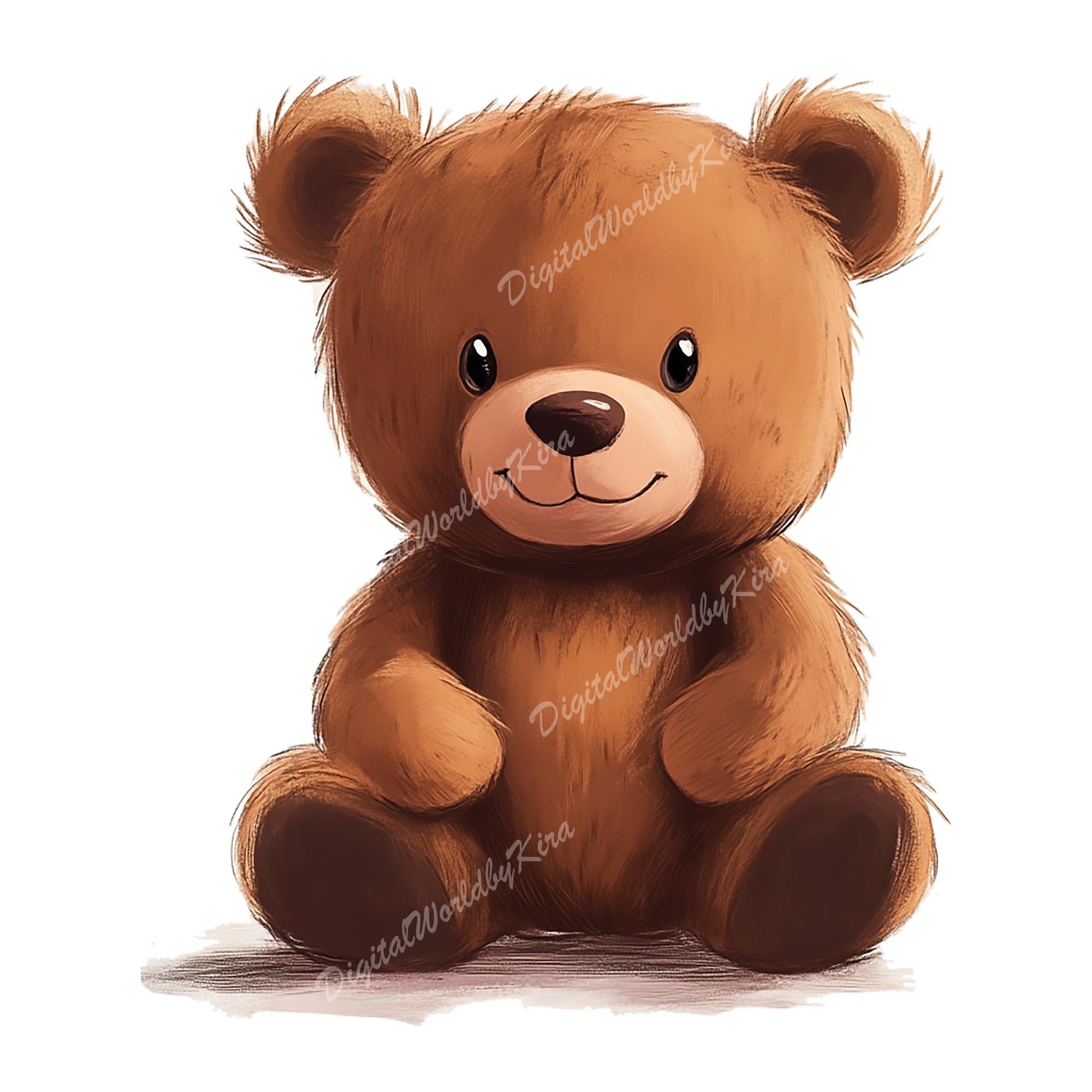 テディベアの絵 茶色のテディベア PNG - デジタルダウンロード、カスタムイラスト