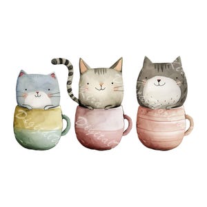 Imágenes prediseñadas de gatitos PNG, ilustración de gato lindo PNG, imágenes prediseñadas de acuarela, imágenes prediseñadas de animales, imágenes prediseñadas populares personalizadas, imágenes prediseñadas digitales, ilustración personalizada