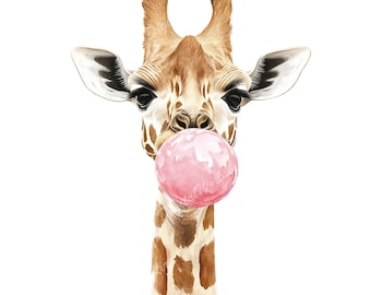 Giraffe Png Giraffe Bubble Gum Watercolor Giraffe Png Sublimation Design Digital Download, Baby shower decor invitation, Baby birthday