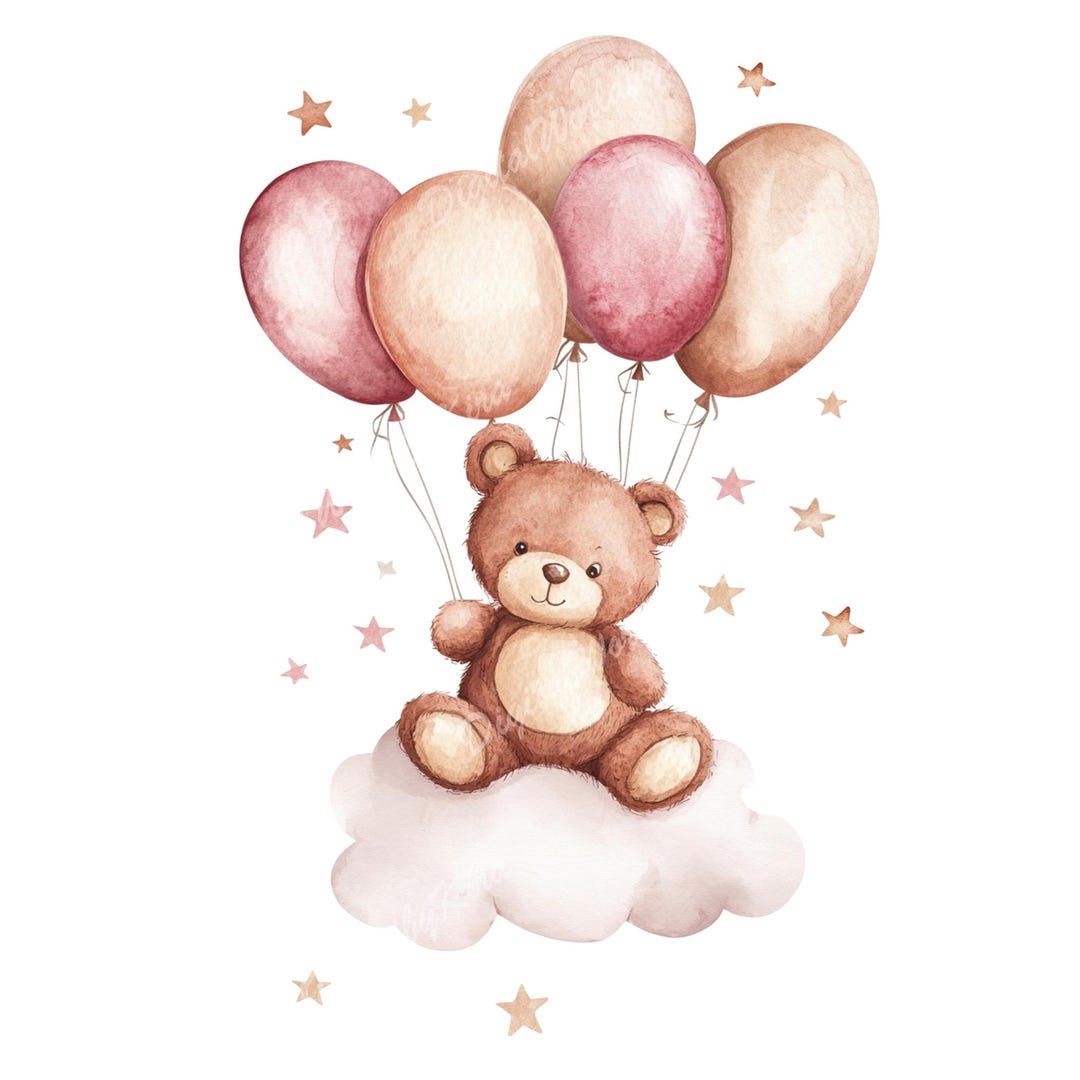 Regalos De Oso De Peluche Rosa Y Globos. Carné De Felicitación De