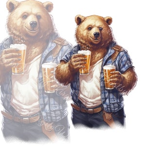 watercolor bear, bear brutal, bear with beer, bear drinking, bear pub, vintage teddy bear, masculine bear clipart, bear art, beer clipart