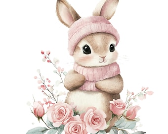 Cute Rabbits Clipart - Cute Watercolor Bunny Clip Art, Cute Bunnies Clipart, Clipart PNG, Digital Instant Download, PNG Clipart, birthday