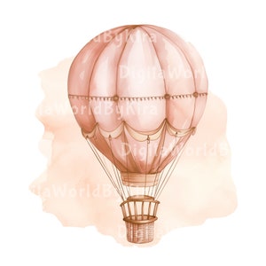ClipArt in mongolfiera, illustrazione digitale per baby shower, PNG con arte ad acquerello carino, mongolfiera PNG, arte personalizzata, commissione personalizzata