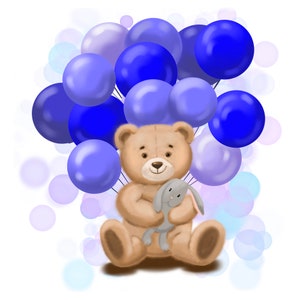 Boho Teddy bear, Watercolor bear, nursery teddy bear, cute teddy clipart, baby shower clipart, blue teddy bear, digital nursery wall