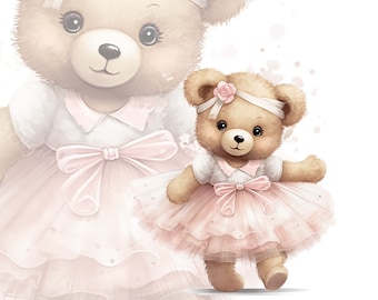 baby shower art, cute teddy bear, colorful artwork, baby girl clipart, nursery artwork, wall art, teddy bear png