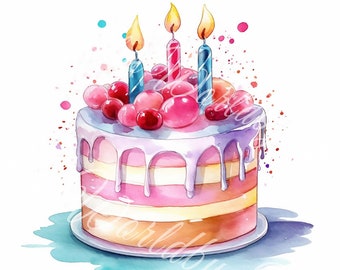 cake Clipart, pink cake clipart, birthday Clipart, pink cake art, watercolor cake, watercolor png, birthday cake, cake for girl