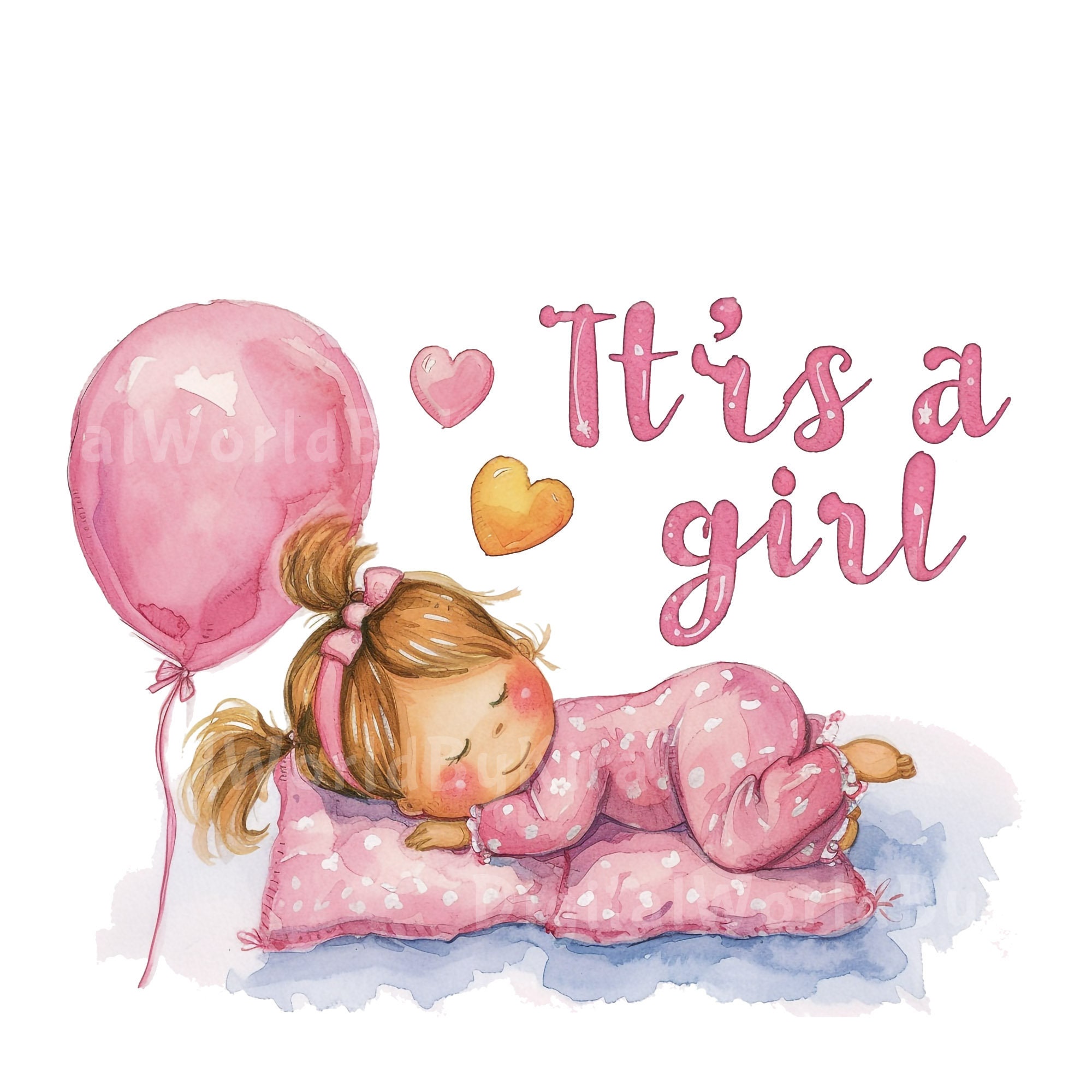It's A Girl Png ClipArt - Baby Shower Digital Illustration, Baby Girl Art PNG, Its a Girl PNG, Personalized Art, Custom Commission