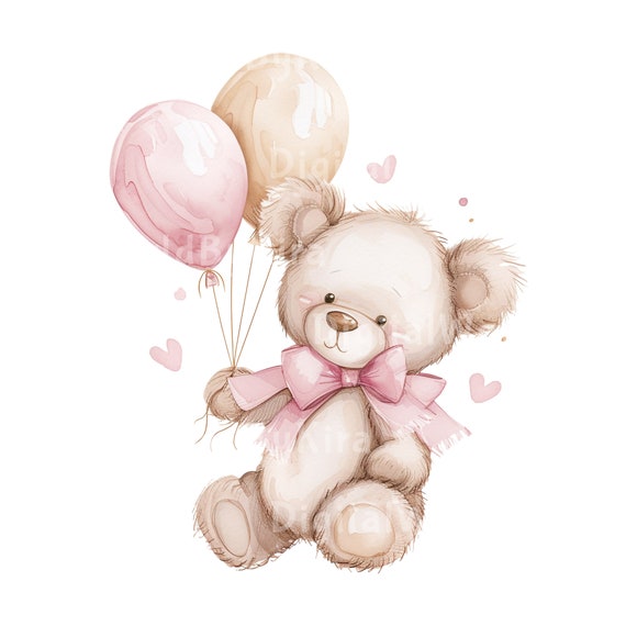 Teddy Bear Png ClipArt Baby Shower Digital Illustration, Animal Art PNG,  Baby Girl PNG, Unique Personalized Art, Custom Commission