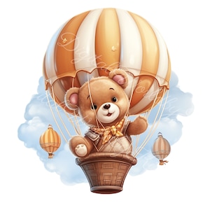 teddy bear fly, cute teddy clipart, bear hot air balloon, baby shower clipart, Teddy bear, teddy bear png, digital download
