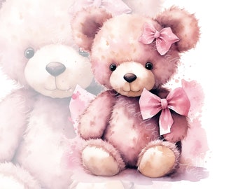 teddy bear png, clipart teddy bear, cute teddy clipart, bear pink, baby shower clipart, Pink teddy bear, nursery decor, baby shower girl