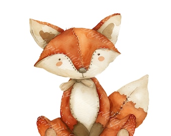 Renard mignon Clip Art - PNG imprimable, décoration de chambre de bébé, Art de shower de bébé, Illustration de bébé renard, aquarelle personnalisée, Art de la forêt