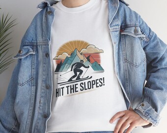 Hit The Slopes Skiing Design T-Shirt | Mountain Snowboard Retro