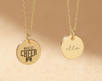 Cheer Mascot Necklace - Bow Charm with Back Engraving | Personalized Cheerleader Gift in Gold or Silver