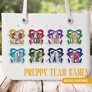 Football Bogg Charm - Sports Team Name with Ribbon and Bow - Custom Mascot Name Bogg Accessory for Team Spirit - Personalized Bogg Bit