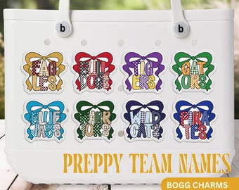 Football Bogg Charm - Sports Team Name with Ribbon and Bow - Custom Mascot Name Bogg Accessory for Team Spirit - Personalized Bogg Bit