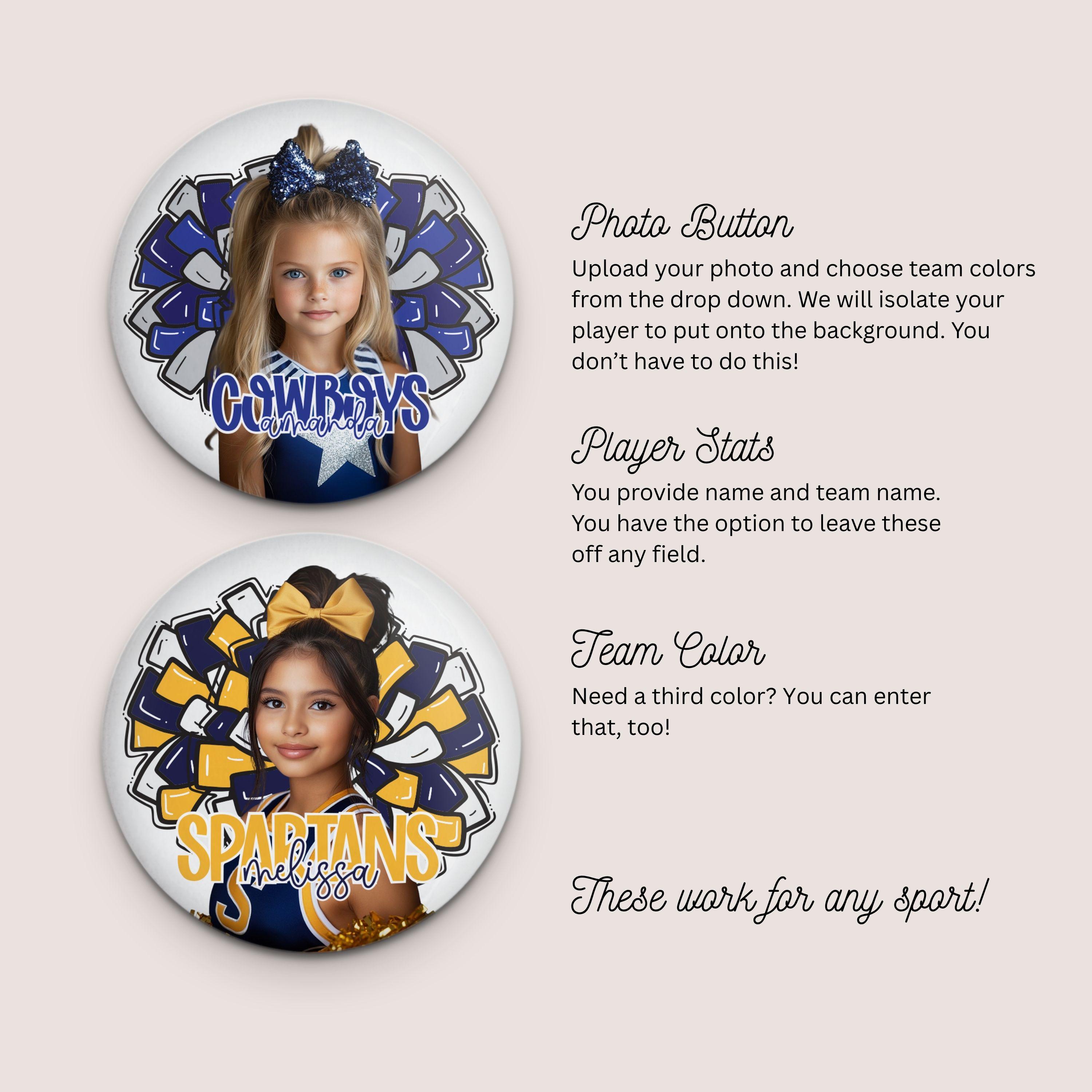 Custom Cheer Photo Button • Pom Pom Pin • Cheerleader Pin ...