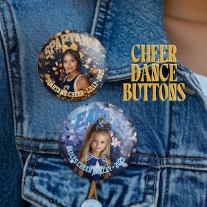 Cheerleader Photo Button - Custom Cheer Pin with Confetti Background, Personalized Cheerleading Button, Cheer Team Gift, Game Day Spirit