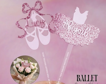 Personalized Ballet Bouquet Wand | Custom Name Ballerina Recital Gift | Tutu  Ballet Slipper Acrylic Floral Accessory | Flower Bouquet Wand