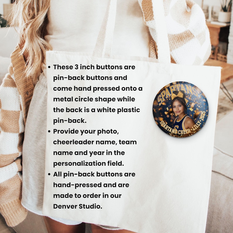Cheerleader Photo Button - Custom Cheer Pin With Confetti Background ...