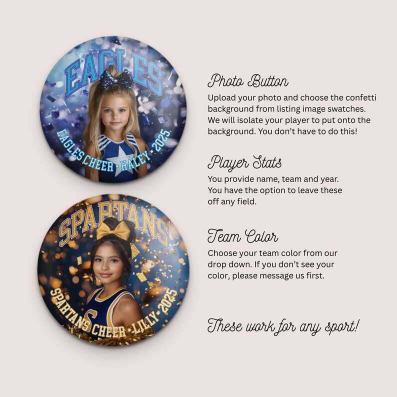 Cheerleader Photo Button - Custom Cheer Pin With Confetti Background ...