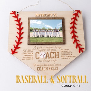 Coach Gift Baseball Base Frame – Team Name Display – Softball or Baseball Gift – Personalized Wood Photo Frame – End of Season Keepsake