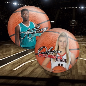 Basketball Photo Button with Background Ball - Pin for Game Day - Team Mascot Player