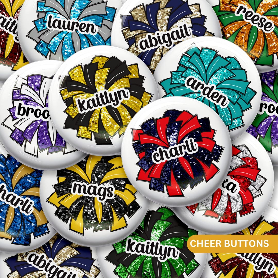 Cheerleader Button - Pom With Name - Pinback Button for Cheerleaders ...